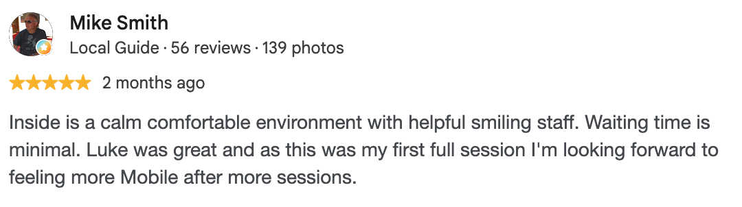Luke McCabe Screenshot of a 5-star Google review for Chichester Chiropractic Health Centre in West Sussex. 4