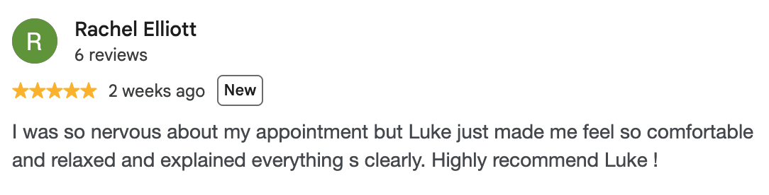 Luke McCabe Screenshot of a 5-star Google review for Chichester Chiropractic Health Centre in West Sussex. 3
